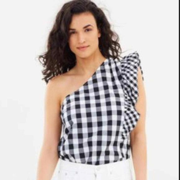 Tops - J.CREW gingham plaid one-shoulder top 16 E11